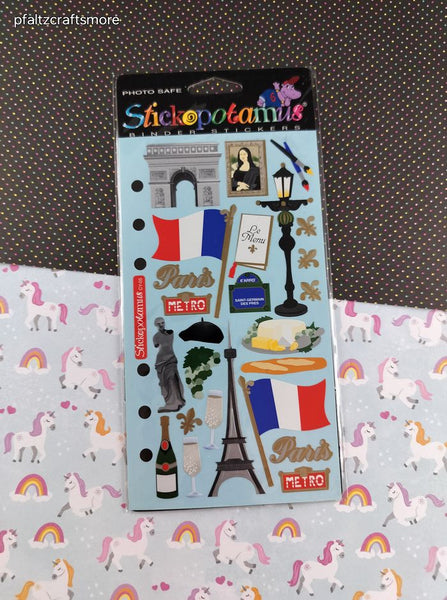 Vintage Stickopotamus Stickers, "Paris, France", 1 Sheet New & Sealed