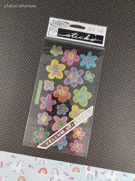 Vintage Sticko Stickers, "Colorful Pastel Flowers", 1 Sheet New & Sealed
