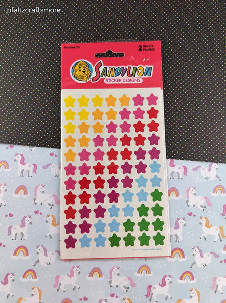 Vintage 1990's Sandylion Rainbow Stars Kromekote Sticker Sheet Set/2 Sheets, NEW