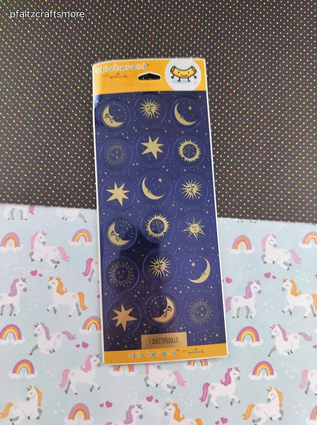Vintage Stickeroni from Hallmark SHINY Celestial Sun Moon Stickers 1 Sheet New & Sealed