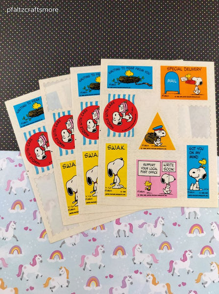Vintage 1990's Hallmark Peanuts Snoopy Post Office Themed Partial Sticker Sheets Set/4