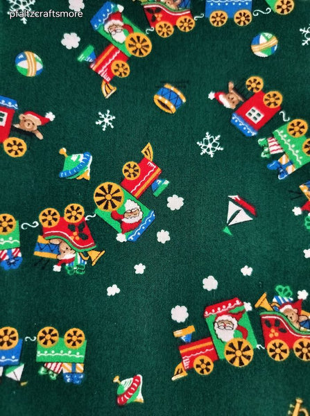 Vintage Christmas Toy Train Fabric Remnant, 44" x 10" W, CLEAN