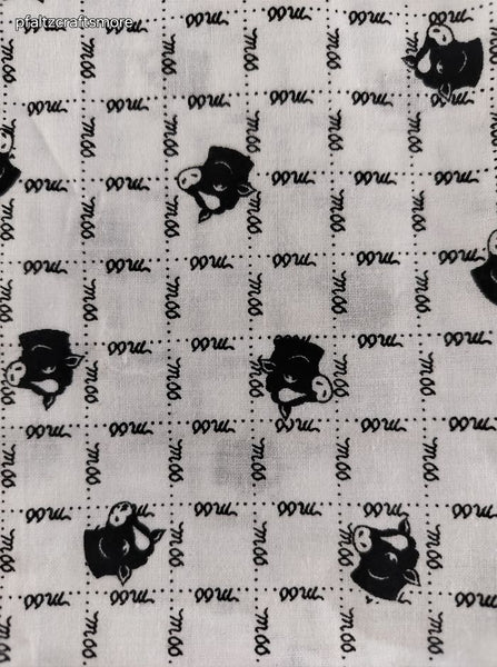 Vintage 1993 Fabric Traditions Moo Cow Fabric Remnant, 34" x 15" W, CLEAN