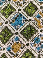Vintage Green Blue Golden Olde Tyme Country Fabric Remnant, 2 yd x 42" W, CLEAN