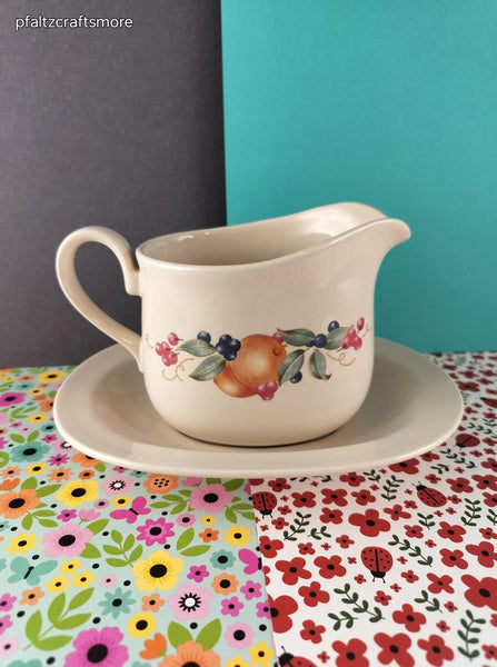 Vintage Corning Gravy Boat w/Tray Abundance Fruits, Like New