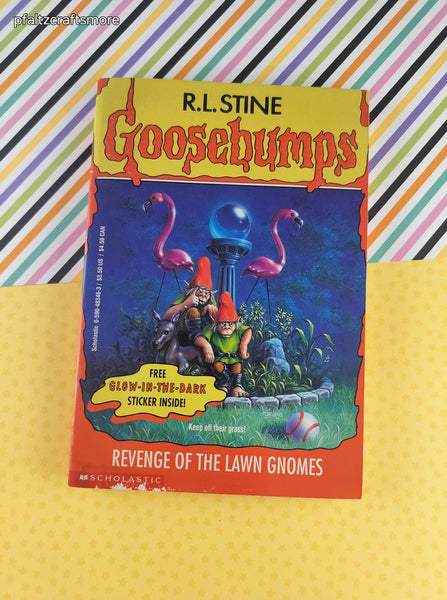 Vintage 1995 1st Printing R.L. Stine Goosebumps #34, Revenge of the Lawn Gnomes *w/Paper Light Switch Cover*