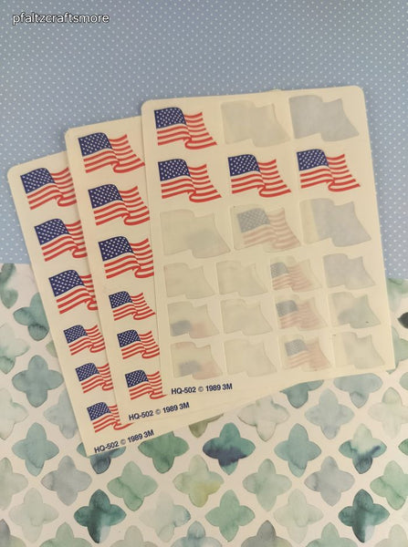 Vintage 1989 HQ-502 3M American Flags USA Partial Sticker Sheets Set/3