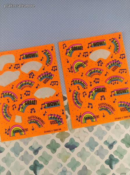 Vintage 1989 HT-855 3M Bright Vibrant Rainbow Neon Orange Partial Sticker Sheets Set/2
