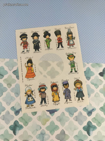 Vintage 1991 "Hello! From Around the World" Partial Sticker Sheet, Clean