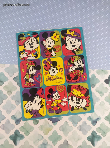 Vintage Walt Disney Minnie Mouse Vibrant Colorful Full Sticker Sheet, Clean & Unused