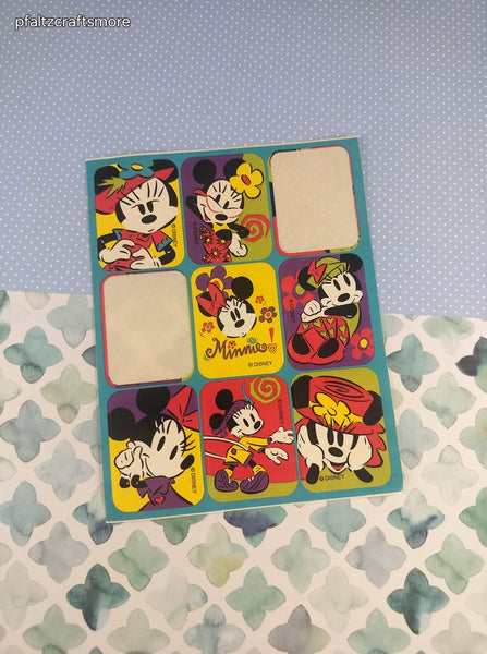 Vintage Walt Disney Minnie Mouse Vibrant Colorful Partial Sticker Sheet, Clean