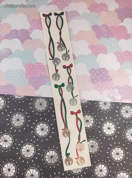 Vintage 1998 Mrs. Grossman's Design Lines Red Green Christmas Bells SHINY Borders Large Full Sticker Sheet, Unused