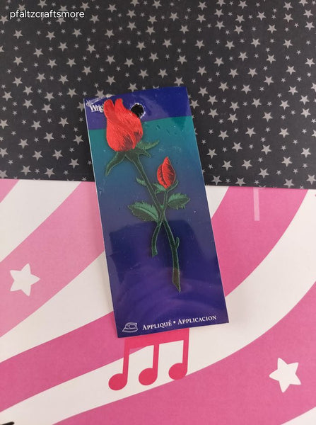 Vintage Wrights Red Rose Flower Floral Applique Patch SEALED