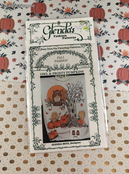 Vintage 1993 Glenda's Fashion Easy Iron-On Painting Patterns Owl & Frosty Pumpkins NEW SEALED