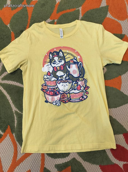 Bella_Canvas Men's Unisex Yellow Rainbow Kitty Cat Graphic Tee Medium, Like New