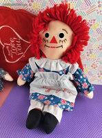 Vintage Raggedy Ann Set/Plush Dolls w/Dresses, Apron, Heart-Shaped Zippered Carry Case