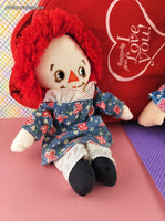 Vintage Raggedy Ann Set/Plush Dolls w/Dresses, Apron, Heart-Shaped Zippered Carry Case