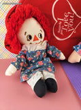 Vintage Raggedy Ann Set/Plush Dolls w/Dresses, Apron, Heart-Shaped Zippered Carry Case