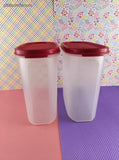 Vintage Tupperware Modular Mates Clear Containers w/Red Lids Set/2
