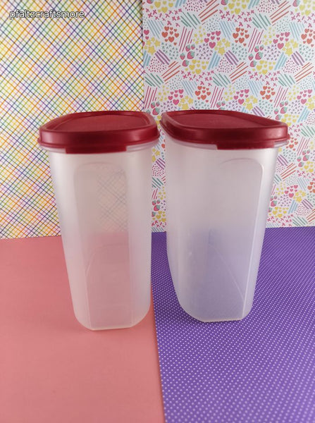 Vintage Tupperware Modular Mates Clear Containers w/Red Lids Set/2