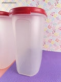 Vintage Tupperware Modular Mates Clear Containers w/Red Lids Set/2