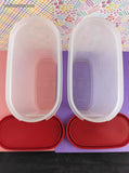 Vintage Tupperware Modular Mates Clear Containers w/Red Lids Set/2