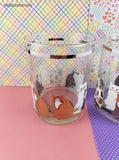 Vintage Georges Briard Low Ball Glass Silver & Gold Kitty Cat Design w/Signature Set/2 Tumblers