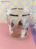 Vintage Georges Briard Low Ball Glass Silver & Gold Kitty Cat Design w/Signature Set/2 Tumblers