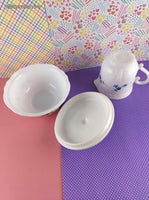 Vintage Veronica Forget Me Not Floral Arcopal French Sugar Bowl + Creamer Set, Nice & Clean