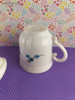 Vintage Veronica Forget Me Not Floral Arcopal French Sugar Bowl + Creamer Set, Nice & Clean