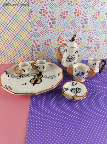 Vintage Musician Musical Instrument Miniature Toy China Tea Set, 9pc