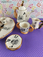 Vintage Musician Musical Instrument Miniature Toy China Tea Set, 9pc