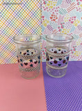 Vintage Hearts & Stars Red White Blue Miniature Jam Jar Tumblers Set/2, Like New