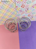 Vintage Hearts & Stars Red White Blue Miniature Jam Jar Tumblers Set/2, Like New