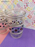 Vintage Hearts & Stars Red White Blue Miniature Jam Jar Tumblers Set/2, Like New