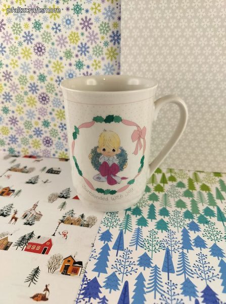 Vintage 1991 Precious Moments Surrounded with Joy Christmas Ceramic Coffee Mug