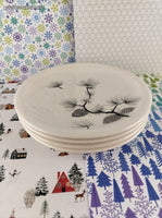 Vintage Harkerware Wintry Snowy Pine Cone Dessert/Appetizer Plates Set/4