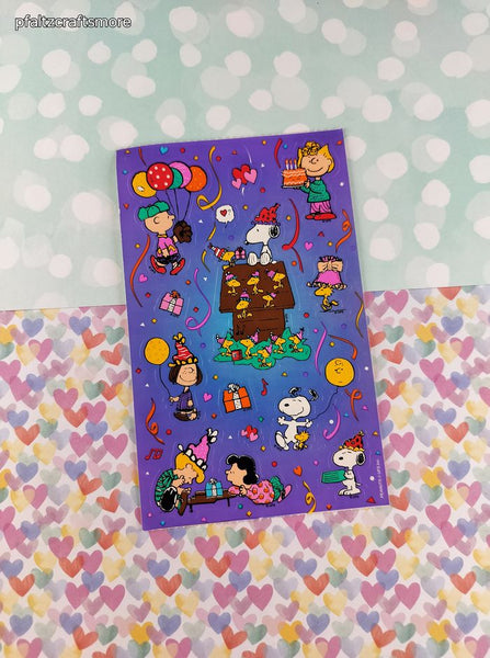 Vintage 1990's Sandylion Peanuts Snoopy Birthday Celebration Full Sticker Sheet, Clean & Unused