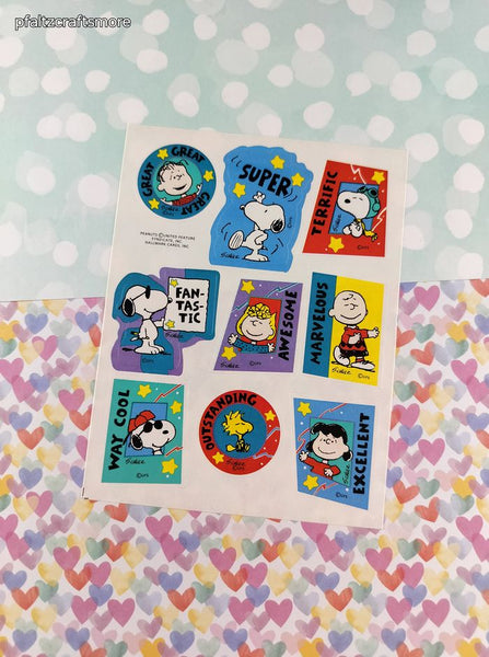 Vintage 1990's Hallmark Peanuts Snoopy Vibrant Rewards Full Sticker Sheet, Clean & Unused