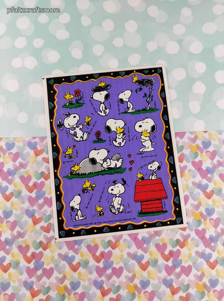 Vintage 1990's Hallmark Peanuts Snoopy Woodstock Full Sticker Sheet, Clean & Unused