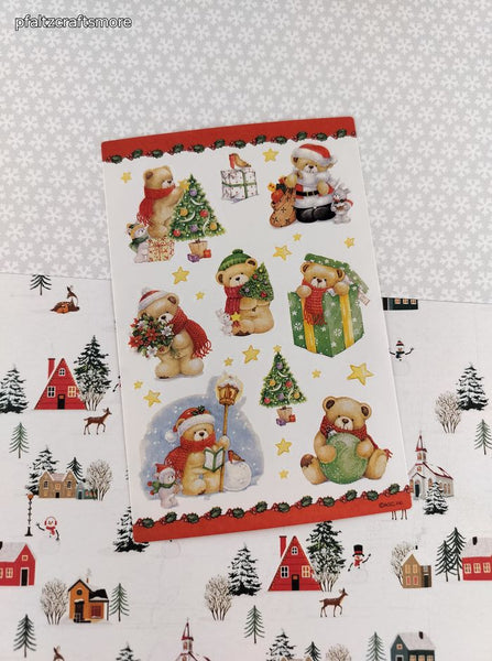 AGC American Greetings Christmas Festive Teddy Bears Full Sticker Sheet, Clean & Unused