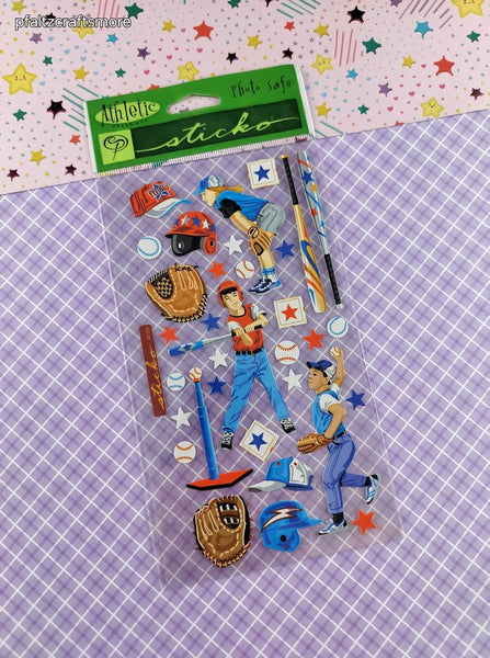 Vintage Sticko "Baseball" Binder Sticker Sheet, New, Unused / Unopened