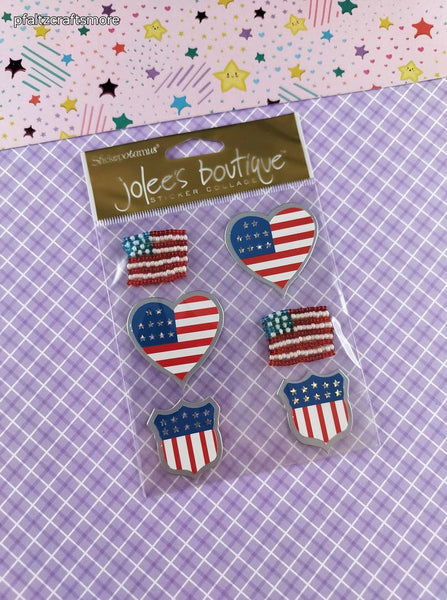 Jolee's Boutique American Flags USA 3-Dimensional Sticker Pack, New/Sealed