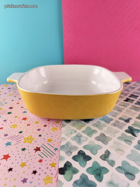 Vintage Pyrex P-1-B 1 qt Rounded Square Mustard Yellow Casserole Dish