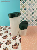 Vintage Tupperware 1843-26 + 1846-24 Green Lid Spice Shaker/Containers, Clean Set/2