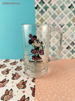 Vintage Walt Disney's Minnie Mouse Tall Heavy Clear Glass Mug Stein w/Handle