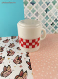 Vintage Ralston Purina Red White Checkers Milk Glass Mug