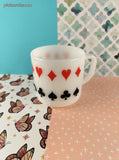 Vintage Federal Glass Playing Cards Suits Hearts Clubs Spades Diamonds Milk Glass Mug, Like New