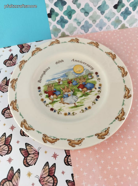 Vintage Bunnykins 60th Anniversary Dancing in the Moonlight 8" Plate, Like New