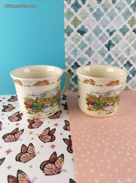Vintage Bunnykins 60th Anniversary Dancing in the Moonlight Mugs Set/2, Like New
